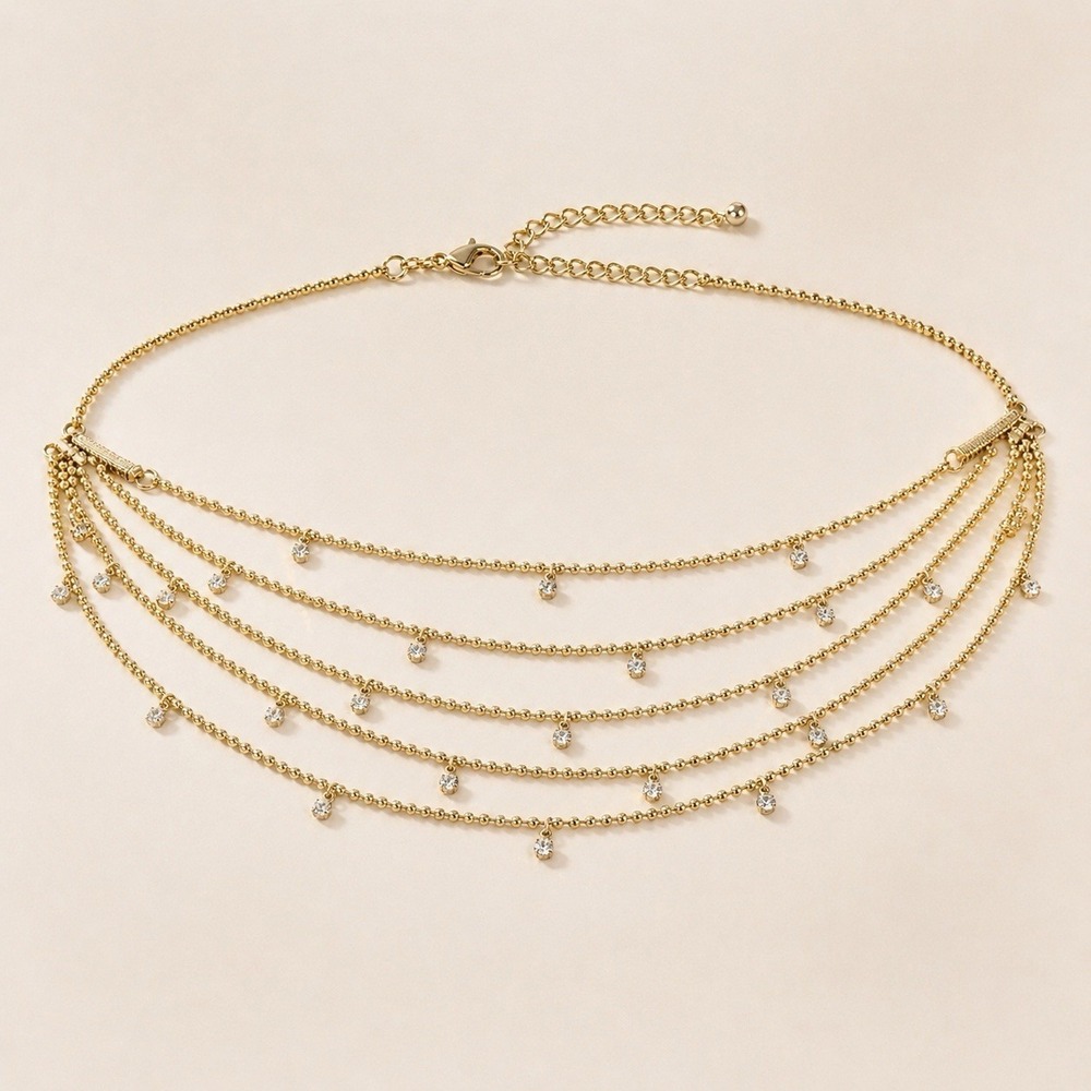 Women Gold Multi Layered Chain Waist Belt Rhinestones Drape Boho Festival 28-46"